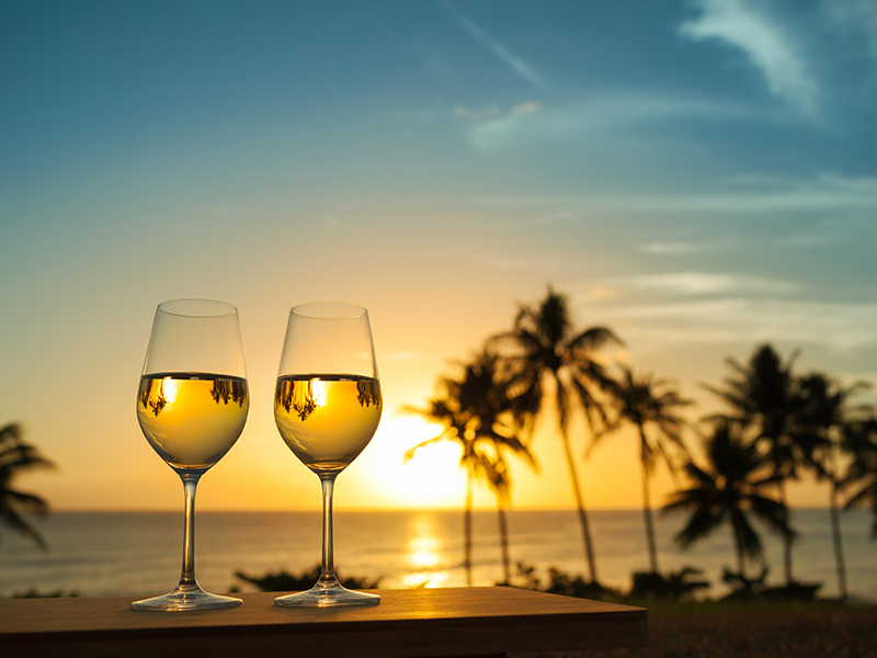 wine with sunset view